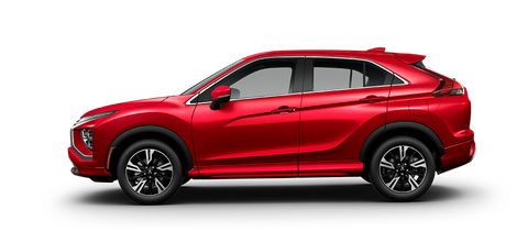 Side profile of a red diamond 2022 / 2023 Mitsubishi Eclipse Cross SUV SEL trim