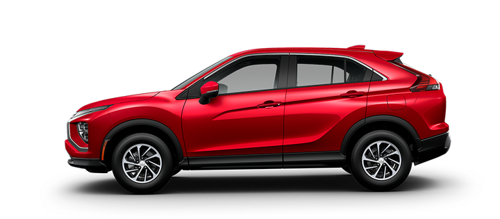 Side profile of a red diamond 2023 / 2024 Mitsubishi Eclipse Cross SUV SEL trim