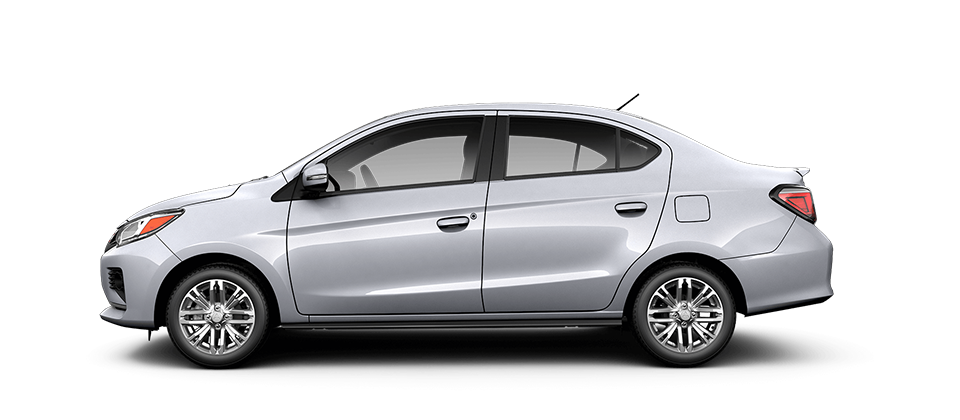 Side view of a white 2023 Mitsubishi Mirage G4 sedan