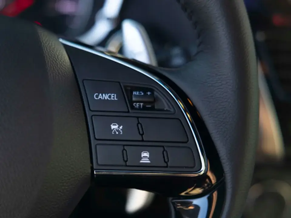 Close up of Adaptive Cruise Control buttons in 2023 / 2024 Mitsubishi Eclipse Cross Compact SUV