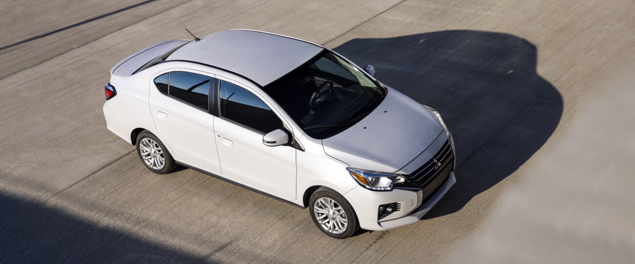 Birds eye view of a white diamond 2022 Mitsubishi Mirage G4