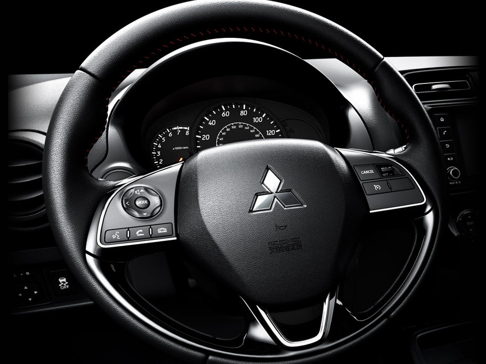 Black steering wheel in a 2022 & 2023 Mitsubishi Mirage hatchback