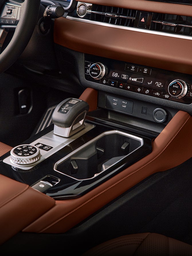 Close up on the center console in the 2026 Mitsubishi Outlander PHEV SUV
