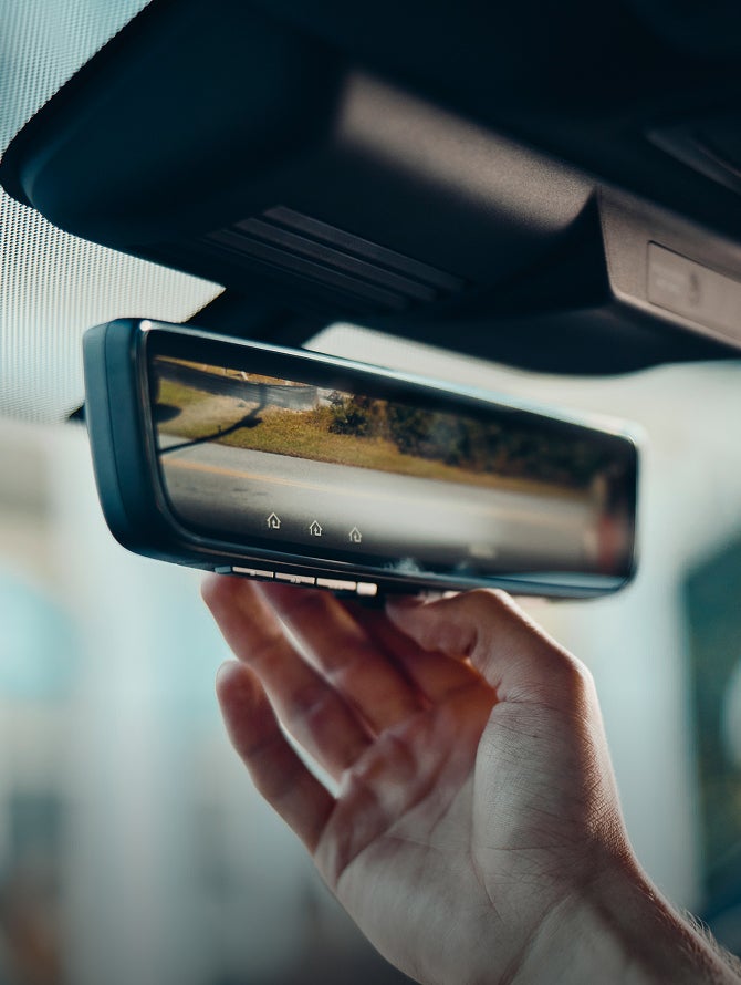 Close up on the digital rearview mirror in a 2026 Mitsubishi Outlander PHEV SUV