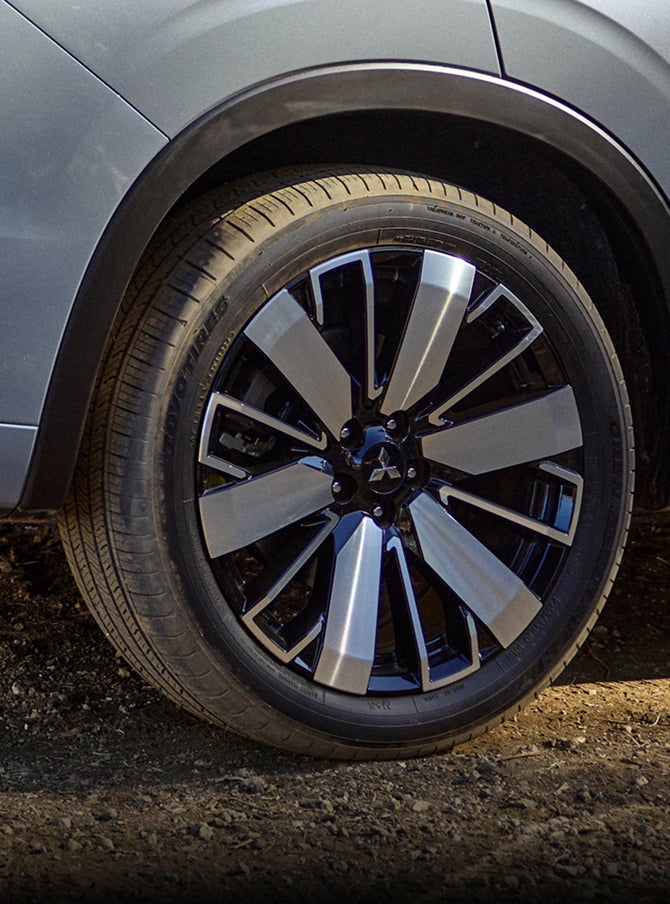 Close up on a wheel of the 2026 Mitsubishi Outlander PHEV SUV