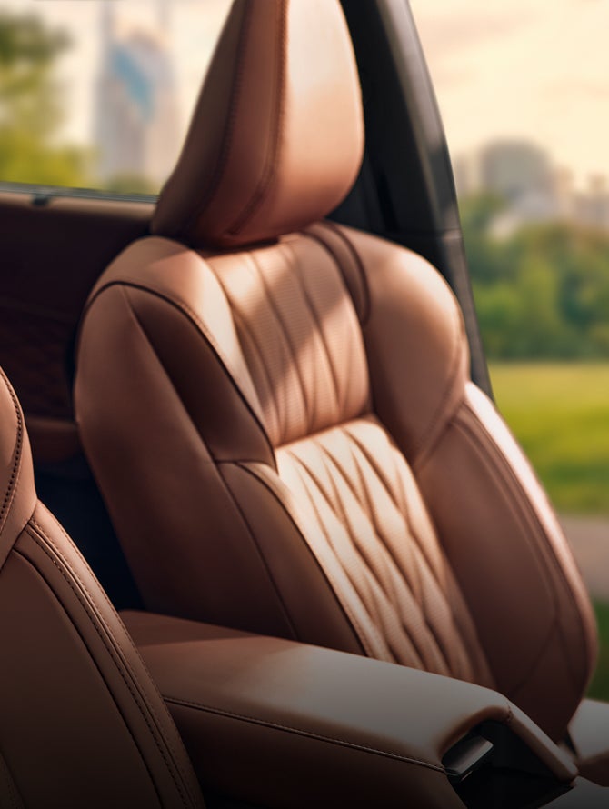 Close up on the leather memory seating in the 2026 Mitsubishi Outlander PHEV SUV