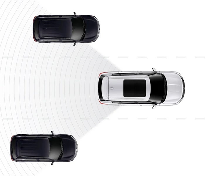 Graphic showing the blind spot warning feature in the 2026 Mitsubishi Outlander PHEV SUV
