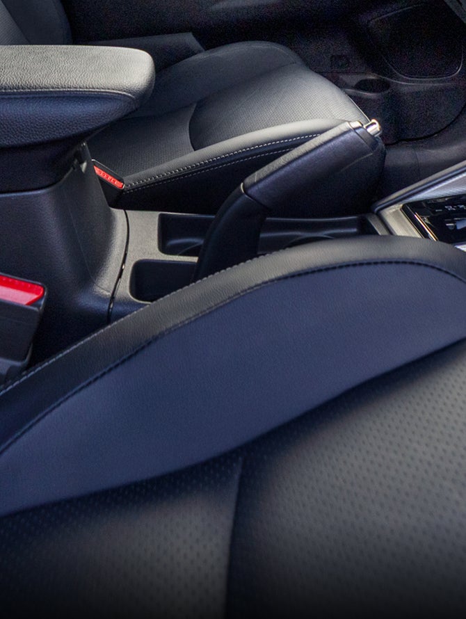 Close up view of 2026 Mitsubishi Outlander Sport front leather seats