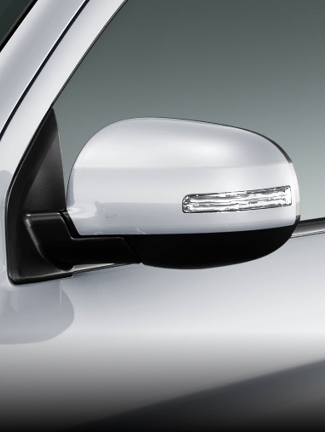 Available power folding side mirrors displayed on a silver 2027 Mitsubishi Outlander Sport