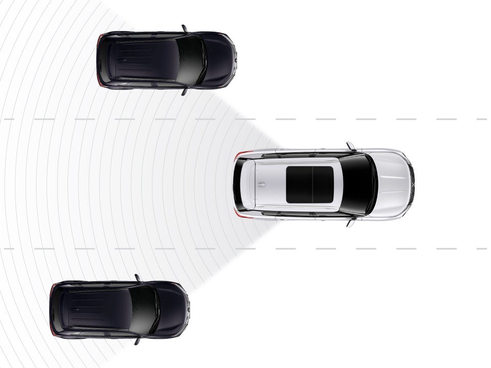 Animated demonstration of the blind spot warning feature in the 2022 & 2023 Mitsubishi Outlander SUV.