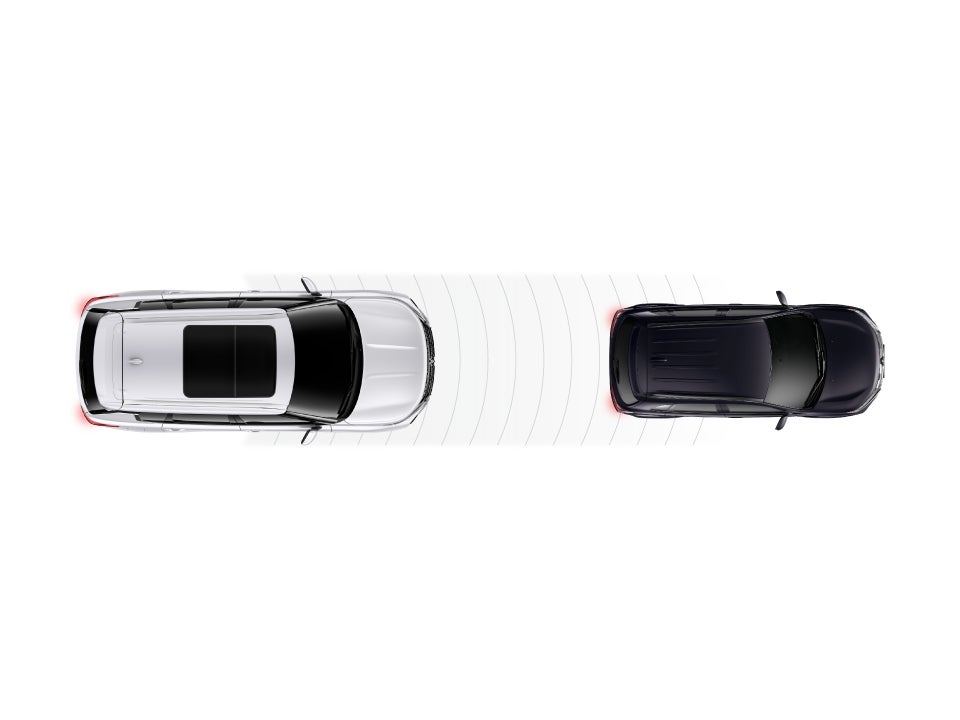 Animated demonstration of how the Forward Collision Mitigation feature works on the 2022 & 2023 Mitsubishi Outlander SUV.