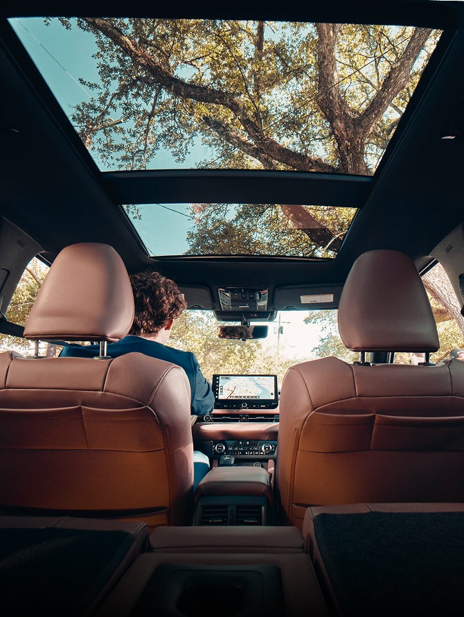 View from back seat of 2026 Mitsubishi Outlander SUV Power Panoramic Sunroof