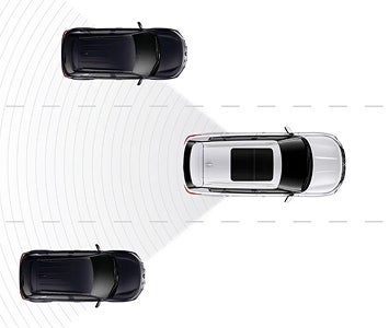 Graphic showing the 2026 Mitsubishi Outlander SUV and blind spot warning technology from above