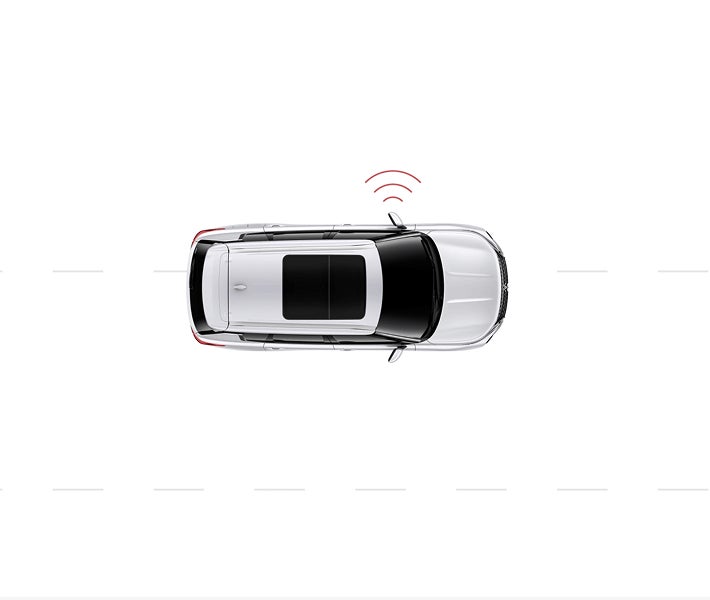 Graphic showing the 2026 Mitsubishi Outlander SUV and lane keep assist technology from above