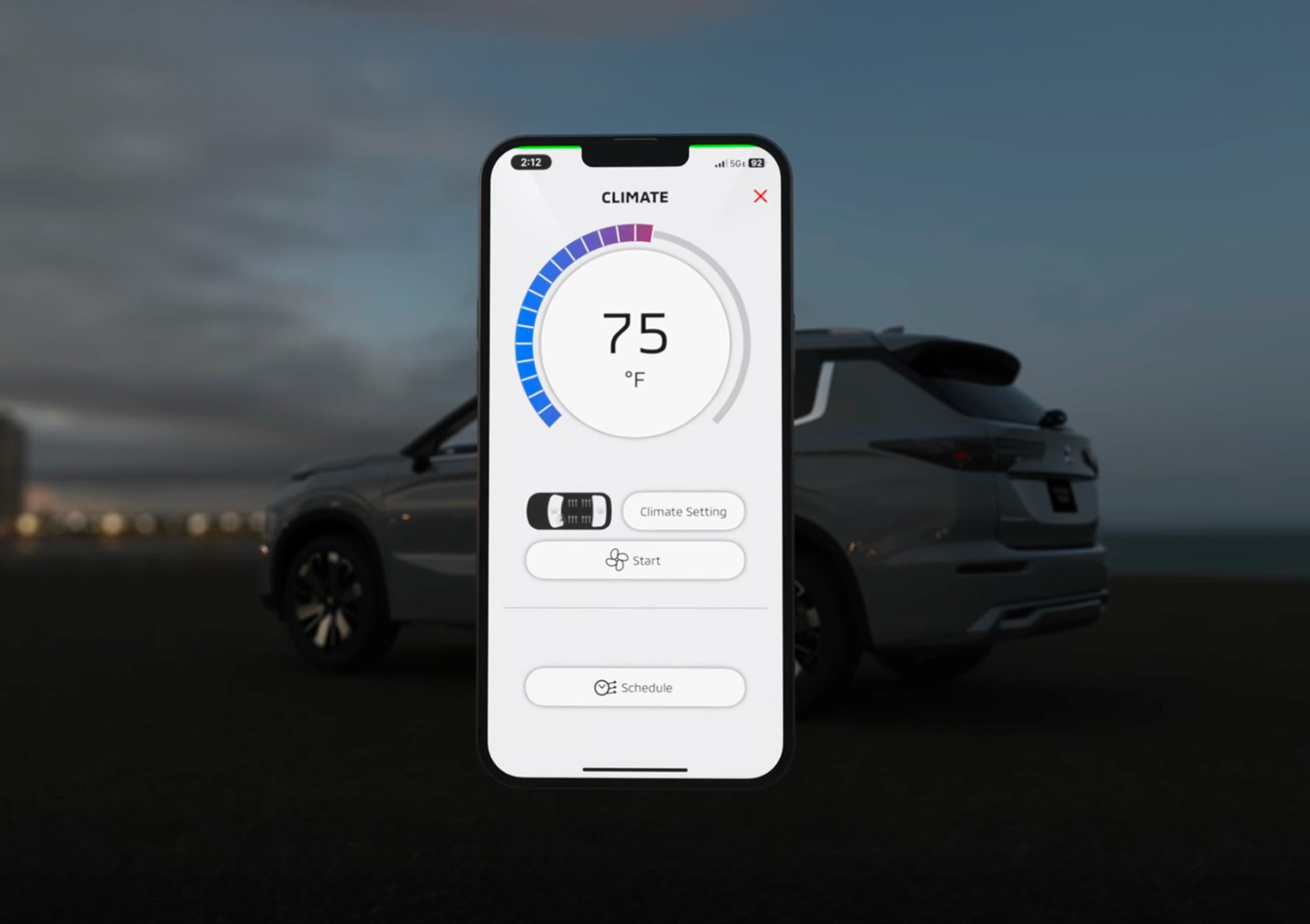 Remote Climate Control Start on the My Mitsubishi Connect App