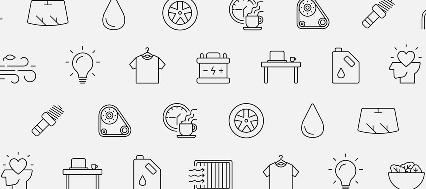 Various icons representing all of the DIY car tips for Mitsubishi's Self Care, Car Care.